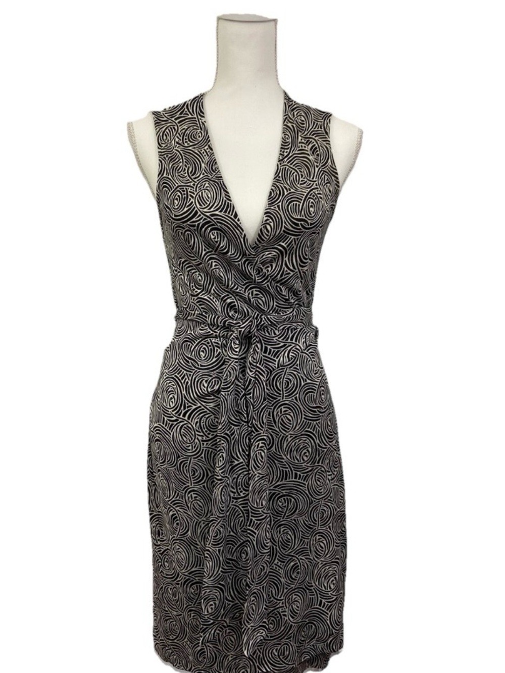 Diane von Furstenberg 100% Silk Wrap Geometric Print Midi Dress 10 Sleeveless
